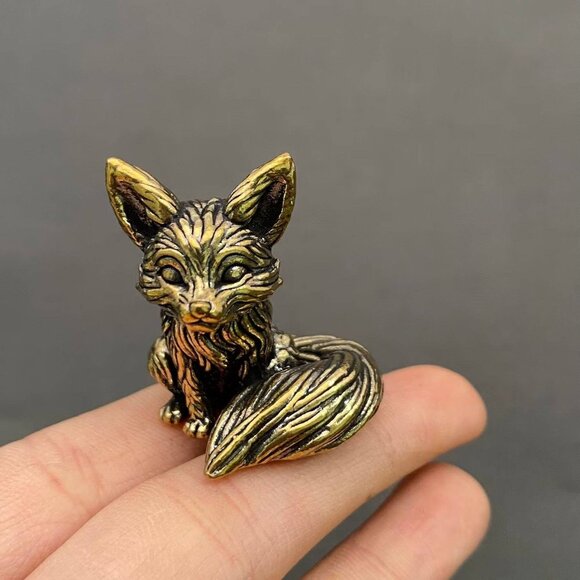 Other - Brass Fox Figurine Miniature Wisdom Totem Altar Decor Spirit Animal 1970s Style